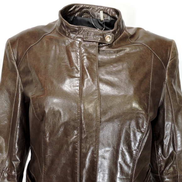 COLE HAAN WOMENS BROWN LEATHER JACKET L SIZE - Picture 2 of 6